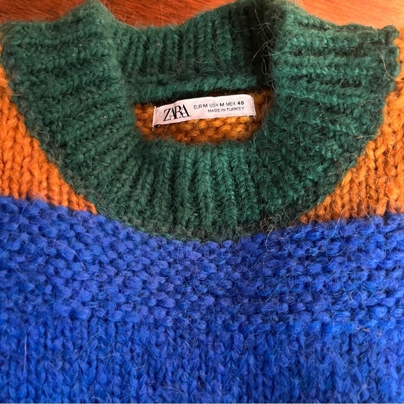 Zara Men’s color block multicolored alpaca wool blend crew neck sweater sz M. - Picture 3 of 11